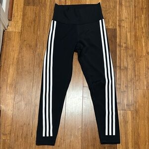 adidas Black Athletic Leggings with White Stripes